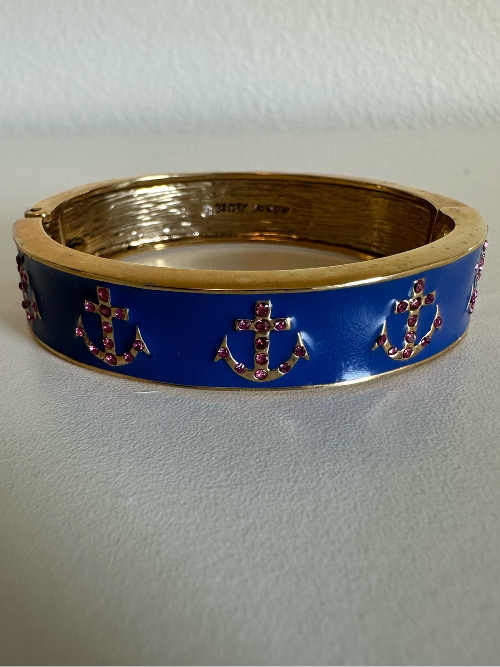 Gold and Blue Anchor Clamp Bracelet